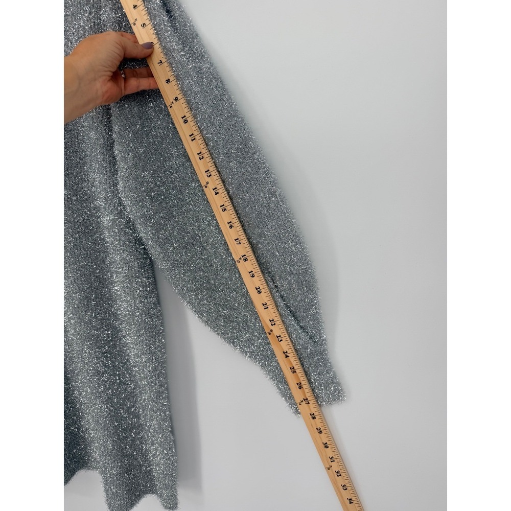 Ronny Kobo Silver Metallic Tinsel Knit‎ Mini Dress Womens L Rent the Runway - Picture 6 of 10